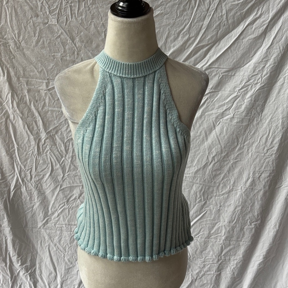 Pilcro Light Blue Ribbed Halter Tank Top